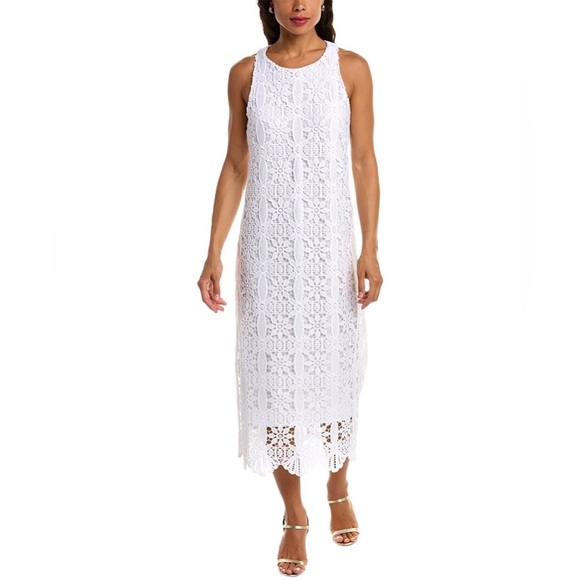 VINCE CAMUTO SLEEVELESS LACE SHEATH DRESS WHITE - Picture 1 of 4